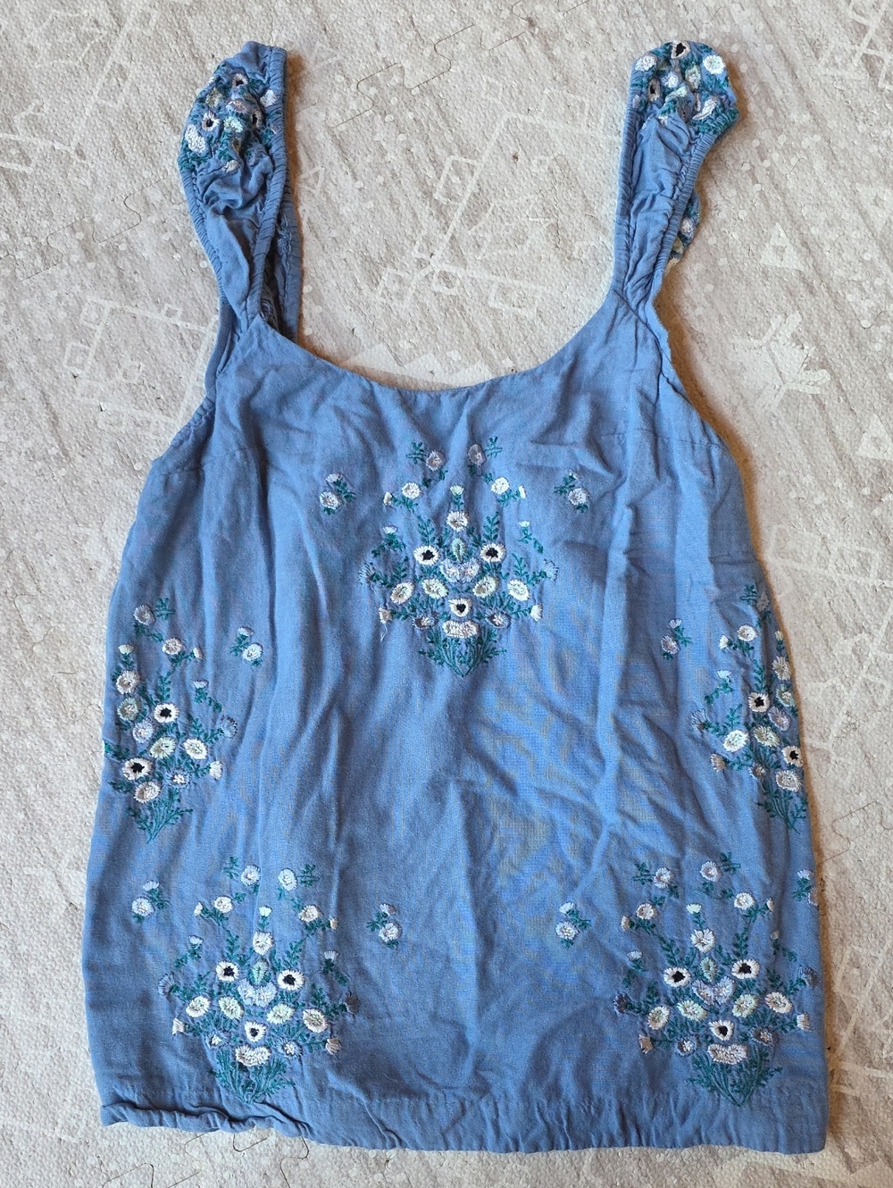 Free People Blue Embroidered Floral Top